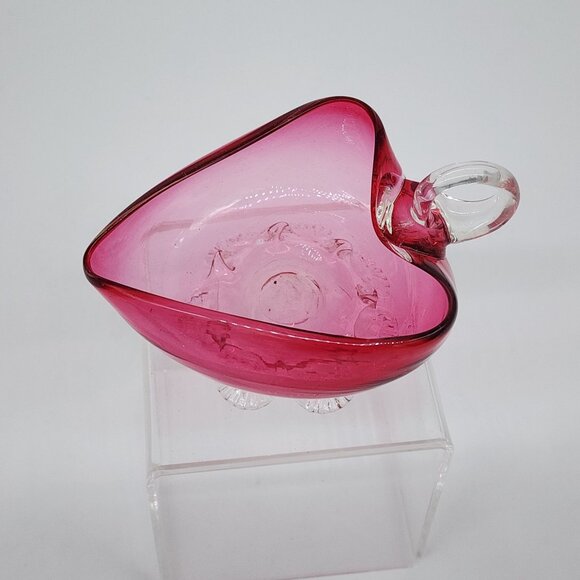 Antique Victorian Cranberry Glass Candle Holder Candy Dish Uranium Handle & Feet - Picture 1 of 7